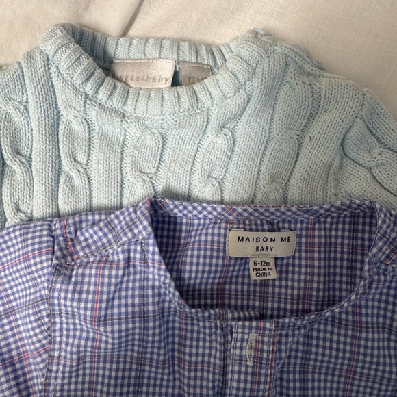 Maison Me Baby Blue Knit Onesie and Plaid Shirt Set - Picture 2 of 3